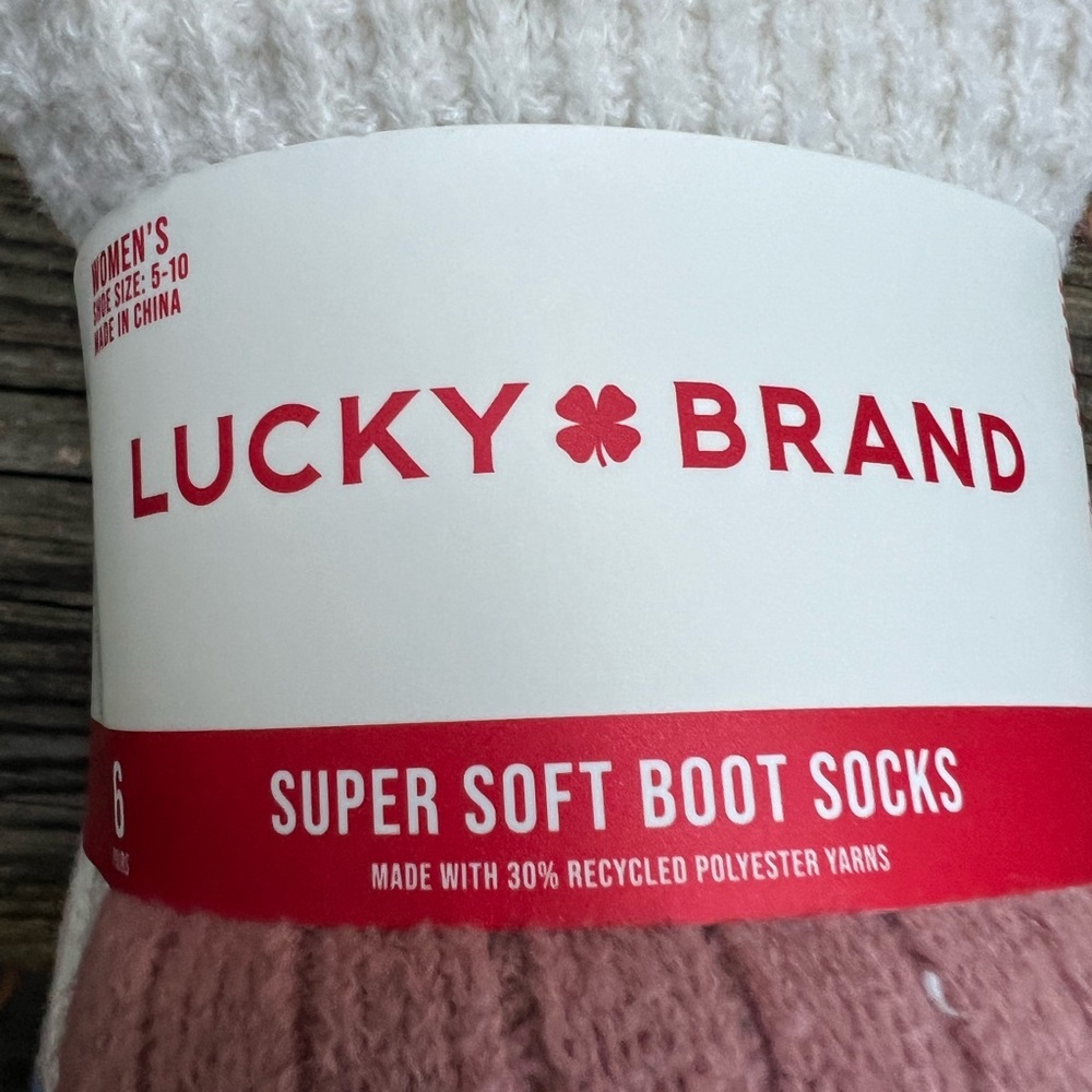 LUCKY BRAND Ladies' Super Soft Boot Sock, 6-pair assorted Pink pack NWT NEW - Picture 3 of 7